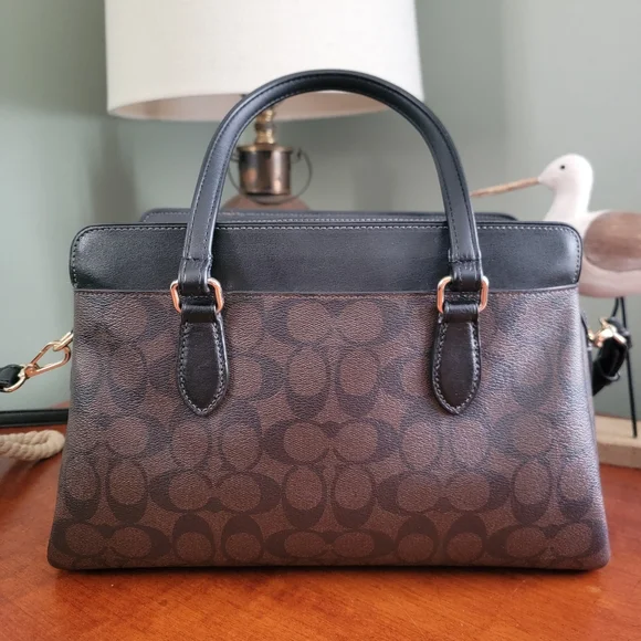 Coach CH488 Darcie Carryall Black Brown Signature Canvas Leather Satchel Bag - Picture 5 of 16